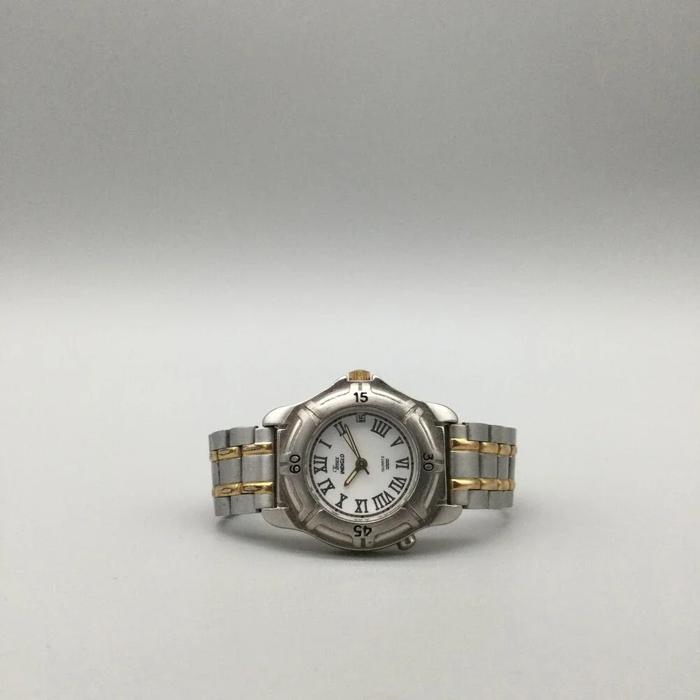 Timex Indiglo Womens Watch 28mm White Dial Two Tone Bracelet New Battery 5.5